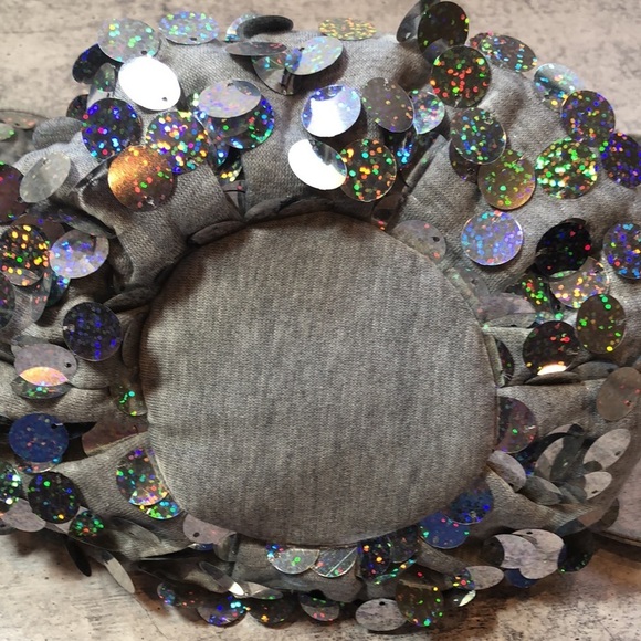 Justice Girls Heather Gray w Silver Sequin Hobo Bag Purse Lined Adjustable Strap - Picture 9 of 17